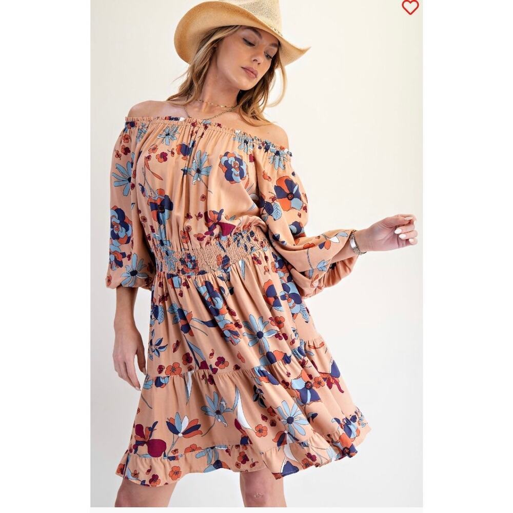 EASEL - Off Shoulder Floral Challis Dress - Small - Picture 3 of 4